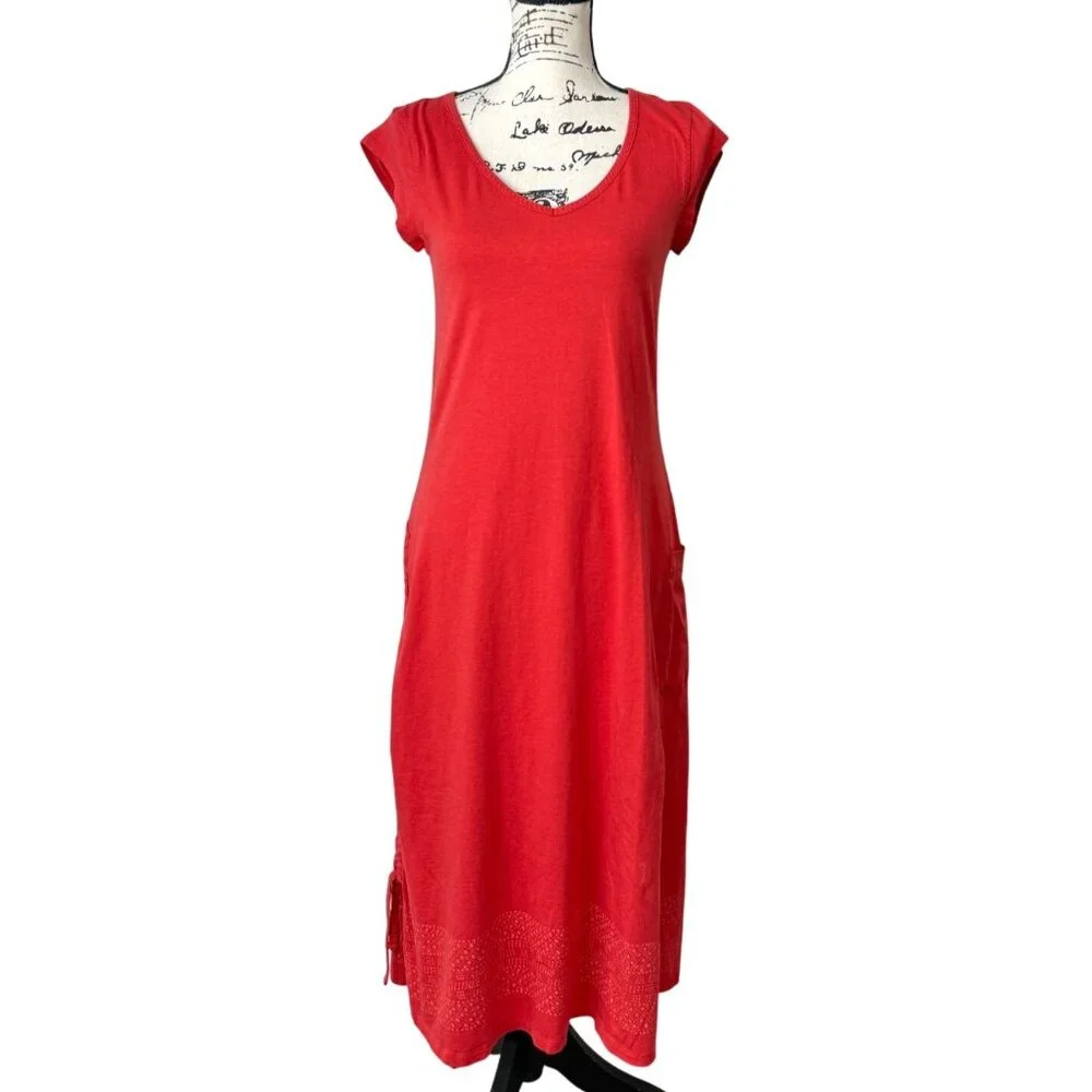 Toad & Co Midi Dress Red Short Sleeve Pocket Organic Cotton Modal Eco Size S - Picture 1 of 7